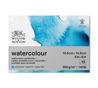 Winsor & Newton Papier, Mélange de 25% de Coton et de Fibres de Cellulose, Bloc Cartes Postales Grain Fin 300G A6 15F
