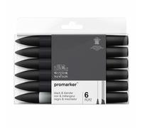 Winsor Newton ProMarker Marqueur Twin Tip Noir & Blender 6 Pièces Set