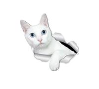 Winston & Bear Lot de 2 autocollants muraux pour chat blanc aux yeux bleus pour mur, voiture, toilettes et plus