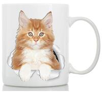 Winston & Bear Tasse Maine Coon Rouge - Tasse a Café Chat Maine Coon Ginger en Céramique 330 ml - Cadeaux Chat Maine Coon Parfaits