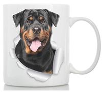 Winston & Bear Tasse Rottweiler Souriant - Tasse a Café Rottweiler en Céramique 330 ml - Cadeaux Rottweiler Parfaits - Tasse a Cafe Rottie Mignonne pour Amoureux des Chiens