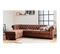 Winston - Canapé d'angle Chesterfield - 4 places - style industriel - gauche - Marron