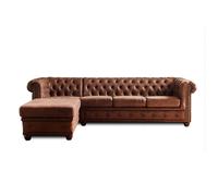 Lisa Design - Canapé Chesterfield d'angle Gauche - Winston en Microfibre - Sofa Marron 4 Places - Salon Industriel/Vintage/Rétro