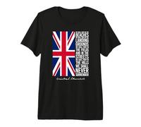 Winston Churchill Drapeau Britannique avec Citation We Shall Never Surrender T-Shirt Haut de Gamme