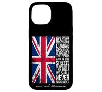 Winston Churchill We Shall Never Surrender Drapeau britannique vieilli Coque pour iPhone 15