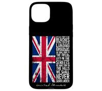 Winston Churchill We Shall Never Surrender Drapeau britannique vieilli Coque pour iPhone 15 Plus
