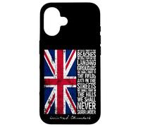Winston Churchill We Shall Never Surrender Drapeau britannique vieilli Coque pour iPhone 16