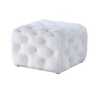 WINSTON - Pouf carré capitonné en velours blanc