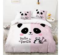 Wintdeer Parure de Lit Panda Géant - 3 Pièces,Housse de Couette 220x240cm Fille avec 2 Taies d'oreiller 65x65cm,Parure de Couette 2 Personnes,Fermeture Éclair Cachée,Panda#A3