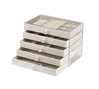 Wintem - Boîte à bijoux avec 5 tiroirs amovibles et vitrine transparente, porte-bijoux multi-compartiments en MDF recouvert de velours, organisateur de table pour ranger et protéger les colliers et