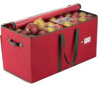 Wintem Boîte à boules de Noël en TNT et carton rigide 65 x 32 x 32 cm avec 64 compartiments modulaires et poignées renforcées, fermeture éclair résistante pour stocker 128 décorations de Noël