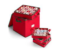 Wintem - Boîte de rangement pour boules de Noël en tissu Oxford pliable 32 x 32 x 32 cm avec 4 compartiments modulaires pour 64 décorations, protection anti-poussière et facile à ranger sous lit ou