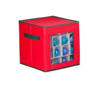 Wintem Boîte pour 64 boules de Noël en TNT 30 x 30 x 30 cm avec fenêtre frontale transparente, compartiments modulaires et fermeture éclair robuste pour décorations de Noël facile à ranger et à