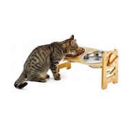 Wintem - Bols pour Chiens en Acier Inoxydable 250 ML avec Support en Bambou réglable, Structure inclinée 15°, 3 Niveaux de Hauteur, idéaux pour la Nourriture et l'eau, Design Ergonomique et Stable