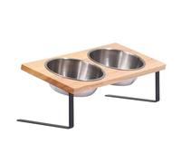 Wintem - Bols pour Chiens et Chats relevés 250 ML avec Support incliné 15 °, Structure en Fer et Plateau en Bambou, Parfaits pour Les Repas Quotidiens, Design Ergonomique et Moderne pour la Maison
