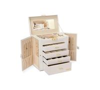 Wintem - Commode à bijoux avec miroir et 4 tiroirs pour femme de style moderne, porte-bijoux spacieux et anti-rayures avec compartiments réglables, idéal comme idée cadeau élégante et fonctionnelle