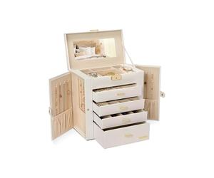 Wintem - Commode à bijoux avec miroir et 4 tiroirs pour femme de style moderne, porte-bijoux spacieux et anti-rayures avec compartiments réglables, idéal comme idée cadeau élégante et fonctionnelle