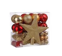 Wintem - Décorations de Noël en rouge et or 44 pièces pour arbre et maison avec différentes formes et finitions brillantes et mates, faciles à accrocher et incassables pour un Noël lumineux et raffiné