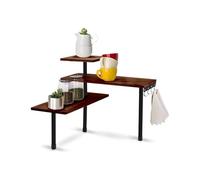 Wintem - Étagère d'angle pour cuisine, 3 étagères, bois bambou, structure en acier, meuble angulaire porte-épices en bambou avec crochets