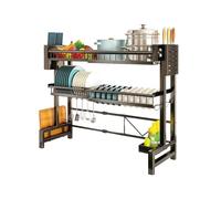 Wintem - Étagère de Cuisine Extensible à 2 Niveaux en métal avec Accessoires, Organiseur pour évier et Plan de Travail réglable 58-96 cm, avec Porte-Couteaux et Crochets, idéal comme égouttoir Peu