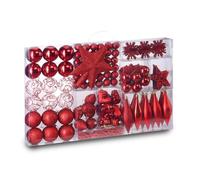 Wintem - Kit de décoration de Noël Rouge 102 pièces incassables pour Sapin de Noël et Maison avec balles, étoiles et cœurs, faciles à accrocher et à Ranger, parfaites pour des décorations coordonnées
