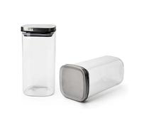 Wintem Lot de 2 bocaux en verre borosilicate 1,2 L 10 x 15,5 x 10 cm - Couvercle en acier inoxydable et fermeture hermétique en silicone - Idéal pour stocker des aliments secs et liquides - Lavables