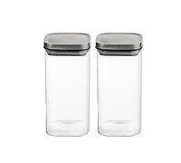 Wintem Lot de 2 bocaux en verre borosilicate 1,65L 10 x 10 x 20,5 cm - Convient pour réfrigérateur, congélateur et pour chauffage direct sur plaques de cuisson - couvercle en acier inoxydable et