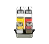 Wintem Lot de 2 huiles et salières en verre avec support en acier 14,3 x 11,5 x 20,3 cm - Capacité 270 ml les huiles et 100 ml les selles, confortables, fonctionnels et faciles à laver - donnent un