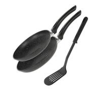 Wintem - Lot de 2 poêles antiadhésives Ø20-24 cm avec spatule perforée, compatibles avec tous les plans de cuisson, revêtement effet marbre pour cuisson saine, poignée ergonomique anti-brûlure, facile