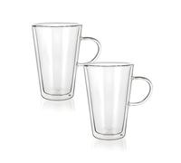 Wintem Lot de 2 tasses pour Cappuccino en verre de 370 ml - avec dimensions 9,4 x 14,2 cm, légères et résistantes, double paroi pour isolation thermique - Résistent à des températures de 0 à 300 °C