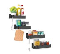 Wintem - Lot de 4 étagères magnétiques organisateur de cuisine noir pour réfrigérateur avec crochets intégrés, facile à appliquer, porte-épices et ustensiles pour conserver des bocaux, des épices et