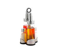 Wintem Lot de 5 garnitures de table en verre et acier 200/600 ml argent - Dimensions 22 x 9,8 x 11 cm - Comprend un récipient pour huile, vinaigre, sel et poivre et support avec poignée ergonomique