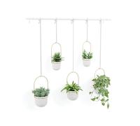 Wintem Lot de 5 Pots Blancs Suspendus avec Tige en Plastique Blanc et Or - Idéal pour décorer l'intérieur ou Les balcons et pour cultiver des Plantes succulentes ou des Herbes aromatiques - Pots