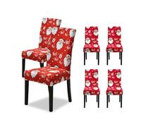 Wintem Lot de 6 Housses de Chaise de Noël en Tissu élastique avec Motif Père Noël pour Dossier et Assise, faciles à Assembler, lavables et réutilisables pour la décoration de Noël de la Maison