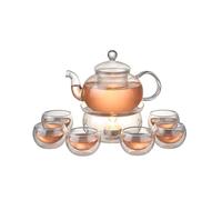 Wintem - Lot de 6 tasses résistantes à la chaleur avec infuseur et base porte-bougie, théière en verre 600 ml, idéale pour le thé en vrac et les infusions, élégante idée cadeau raffinée