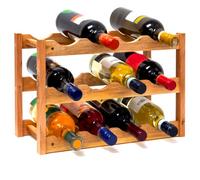 Wintem Meuble Porte-Bouteilles à vin avec 3 étagères en Bambou 42 x 21 x 28 cm - Gain de Place pour 12 Bouteilles - Idéal pour Cuisine ou Caves rustiques et Modernes - Résistant et Facile à Monter
