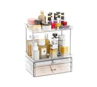 Wintem - Organiseur de maquillage transparent avec 4 étagères et 2 tiroirs, porte-maquillage peu encombrant pour maquillage, utilisation sur coiffeuse ou salle de bain, design vertical compact et