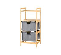 Wintem Panier à linge en bambou avec 2 paniers et 2 étagères 90 x 38 x 30 cm - Grandes étagères robustes avec capacité de charge 6 kg - Résistant et écologique pour cuisine, salle de bain ou buanderie