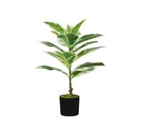 Wintem Plante de Ficus élastique Artificielle en polyéthylène avec 15 Feuilles, 65 cm, Pot avec Mousse, Plante décorative d'intérieur