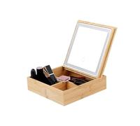 Wintem - Porte-astuces en bambou avec miroir LED intégré, 3 compartiments pour maquillage et accessoires, idéal pour la toilette et l'utilisation quotidienne, structure durable et design élégant