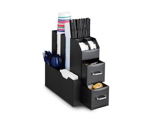 Wintem Porte-capsule multifonction 10 compartiments et 3 tiroirs 13,9 x 31 x 28,7 cm Noir - Gain de place idéal pour cuisine, bureau et salon - jusqu'à 60 capsules - Durable et élégant