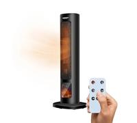 Wintem Radiateur soufflant électrique tour 800/2000 W avec écran effet cheminée et télécommande 60 cm - Idéal pour un chauffage sûr grâce à la fonction d'arrêt automatique