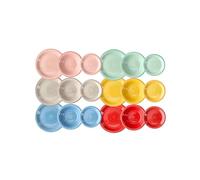 Wintem Services d'assiettes 18 pièces en porcelaine multicolore - Set composé d'assiettes plates, fonds et de desserts, idéales pour toutes les occasions - modernes et résistantes, lavables au