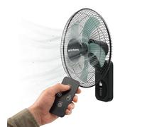 Wintem Ventilateur mural 40 cm, ventilateur avec télécommande et minuterie 9 h, 8 vitesses, oscillation à 120°, inclinaison à 30°, grille métallique, silencieux, noir