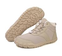 Winter Barefoot Hiking Boots for Men Women,Winter Wide Toe Barefoot Hiking Shoes Boots,Minimalist Snow Boots Barefoot,Five Finger Waterproof Fur Lining Sneakers (Beige-A,5 Wide Women/4 Wide Men)
