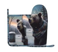 Winter Bear Ensemble de gants de cuisine et maniques pour cuisson au four et grillades