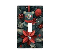 Winter Bear Plaque de protection pour interrupteur Motif vacances avec fleurs rouges Vert foncé Taille standard