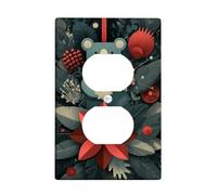 Winter Bear Plaques de protection pour interrupteur de lumière, vert foncé, motif vacances avec fleurs rouges, plaques murales thermoplastique, prise duplex simple de taille standard