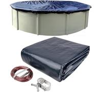 Winter Block Bâche d'hiver pour Piscine Hors Sol, Convient pour Piscine Ronde de 5,5 m, Bleu uni - Comprend treuil et câble pour Une Installation Facile, résistance et durabilité supérieures, traitée