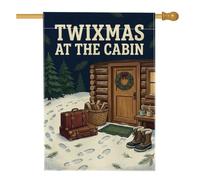 Winter Cabin Getaway Drapeau de maison de Noël 71 x 101 cm | Thème de voyage d'hiver, drapeau de pelouse, décoration de cabane rustique, paysage enneigé, escapade de vacances confortable